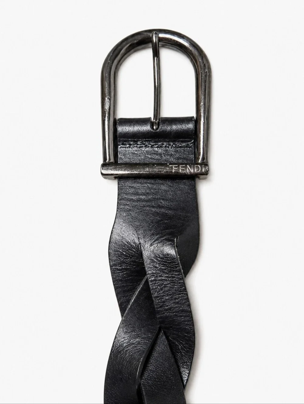 FENDI | Vintage Black Braided Leather Belt Gunmetal Buckle IT 70 / US 28